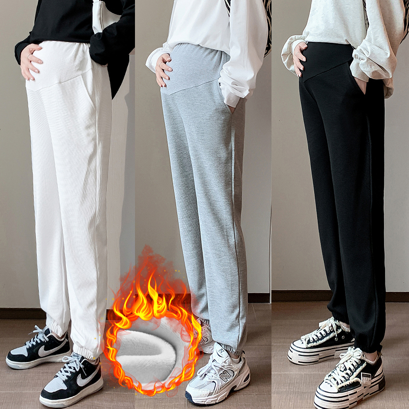 3109# Winter Thick Warm Plus Velvet Maternity Pants Sports Casual Loose Fleece Pants Clothes for Pregnant Women 4XL Pregnancy