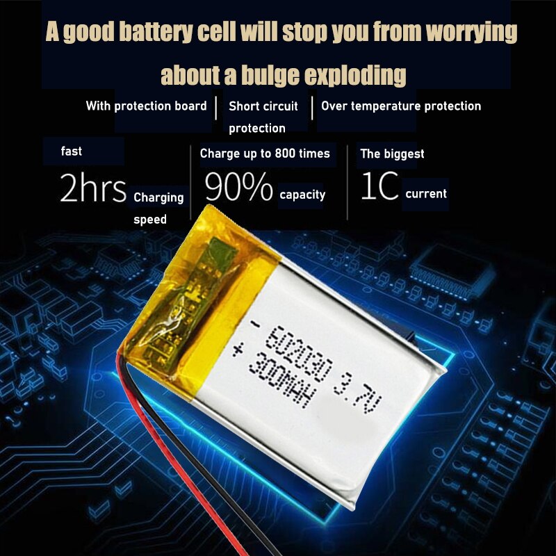 3.7V 300mAh Li-ion Battery 602030 Lithium Polymer Rechargeable Battery for MP3 MP4 bluetooth speaker GPS walkie-talkie razor