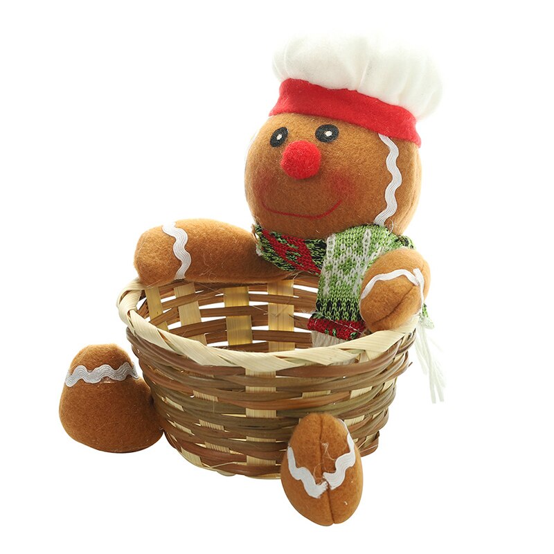 Christmas Candy Holder Basket with Plush Doll Festival Rattan Party Snack Fruit Storage Container Home Ornament MAZI888
