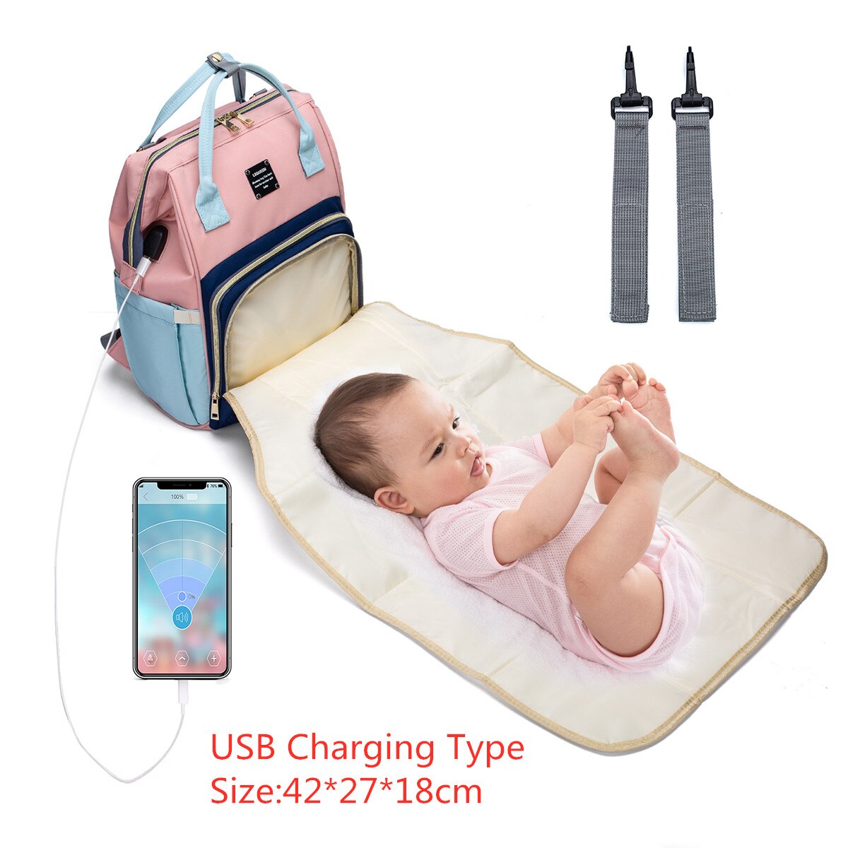 Mode Luiertassen Rugzak Multifunctionele Opvouwbare Baby Bed Wieg Tas Grote Capaciteit Wandelwagen Zak Isolatie Verpleging Druppels: chargingC