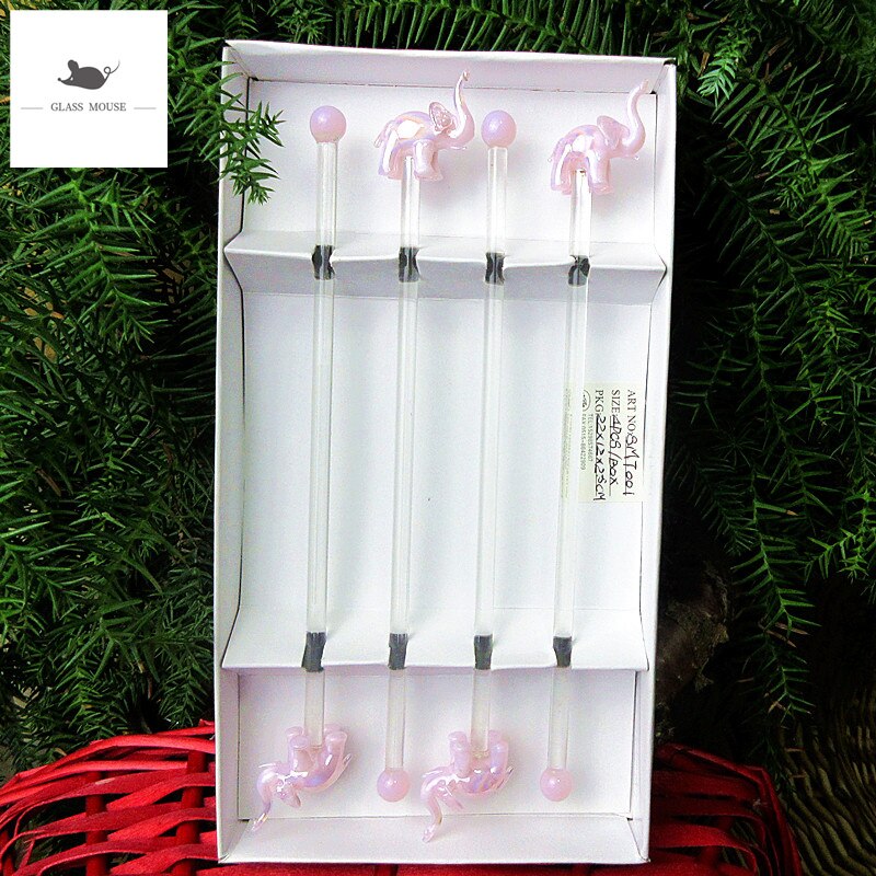 Kaffe muddler glas elefant staty omrörningsstavar cocktail med 20cm långa handtag rörstavar drinkar muddlers bar swizzle sticks: Rosa