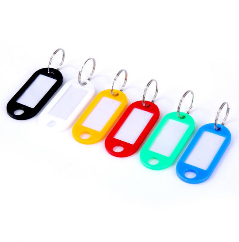 Nyckel tagg plast nyckel etikett split ring taggar namn kort identifikation taggar med nyckelring split ringar bagage tag: 50 st