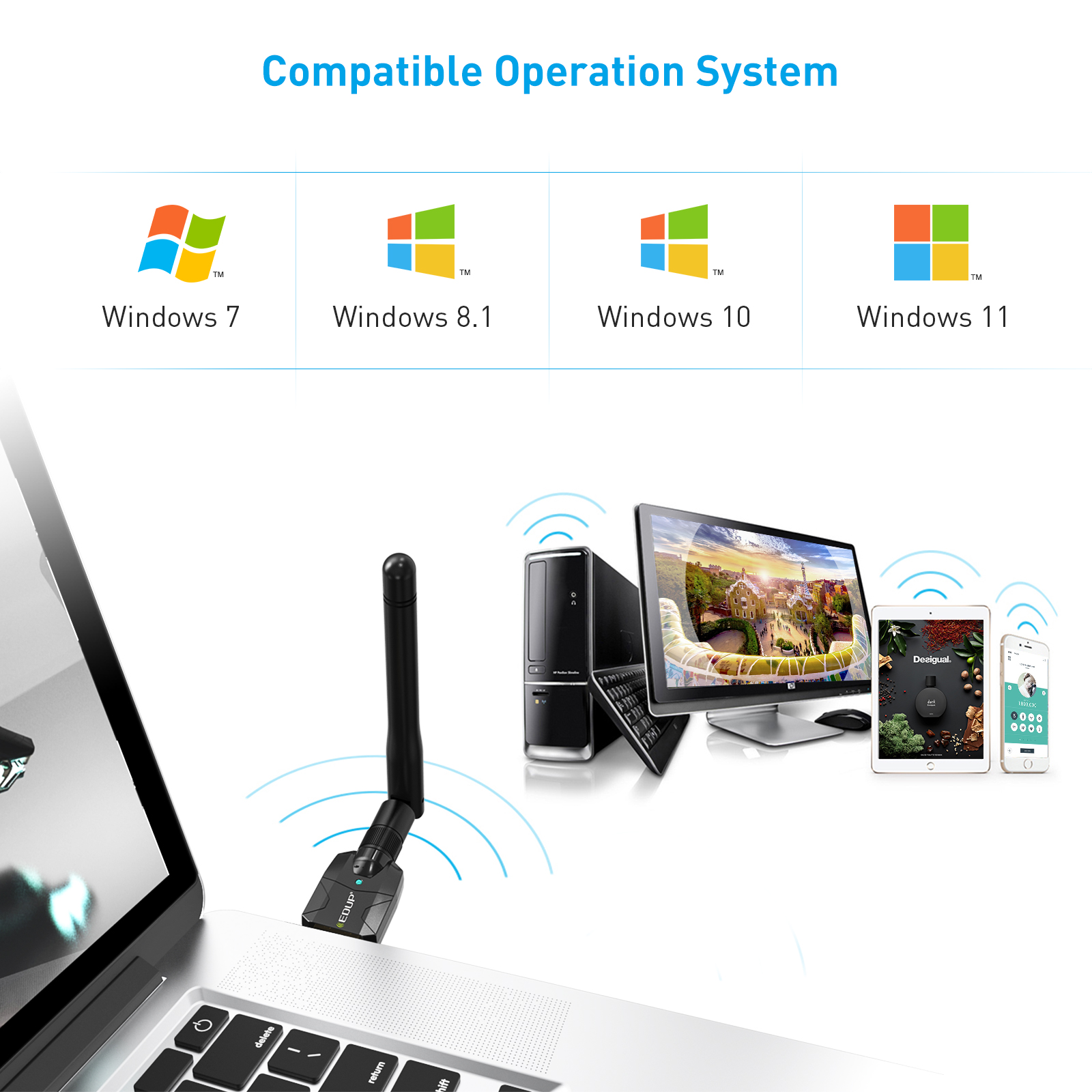EDUP 3553Plus USB Bluetooth 5.4 Adapter 100M for PC Wireless Mouse Speakers Music Audio Receiver Transmitter Bluetooth EDR BLE