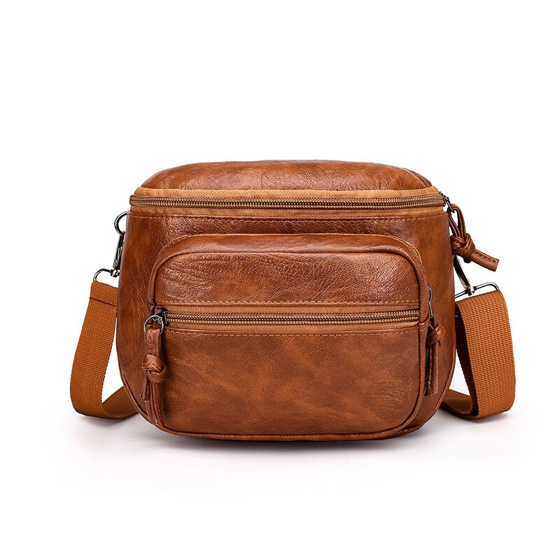 Yogodlns pu lær skulderveske kvinner liten firkantet veske multi-pocket messenger bag fritid shopping crossbody bag handba: Brun