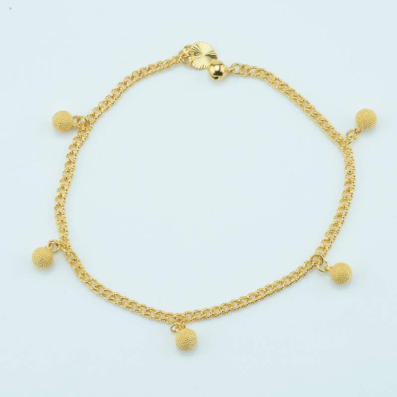 1pcs Gold Anklet Gold Color Link Ball Curb Chains Jewelry 9.8inch Foot Jewelry