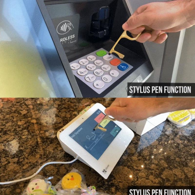 1Pcs Contactloze Deur Opening Tool Bier Trigger Touch Screen Sleutelhanger Koper Aluminiumlegering Contactloze Deur Opener Sleutelhanger