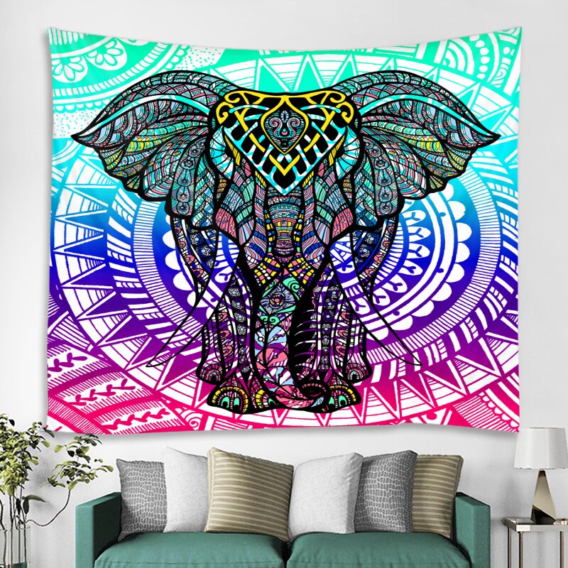 Indian Elephant Tapestry Mandala Bohemian Wall Tapestry Art Deco Blanket Curtain Bedroom Living Room Decoration Boho Hippie