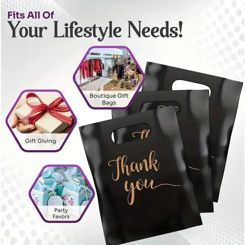 50/100pcs Thank You Bags Wedding Candy Biscuit Packaging Plastic Bag Birthday Party For Guests Small Business Supplies