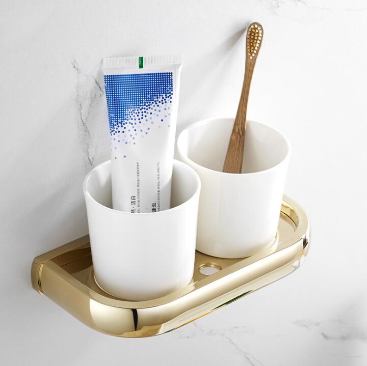 Koper Handdoekenrek Europese Stijl Golden Badhanddoek Rack Badkamer Badkamer Kamer Plank Hardware Hanger Set Bad Hardwares: 2 cups