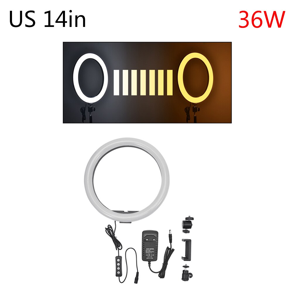 14" 5500K Dimmable LED Ring Light Diffuser MIRROR Stand Make Up Studio Dimmable Camera Phone Circle Led Selfie Ring