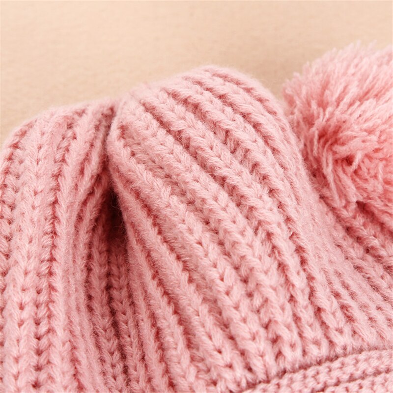 Gorro de punto de lana con dos pompones dobles para niños y niñas de 1 a 3 años, invierno,