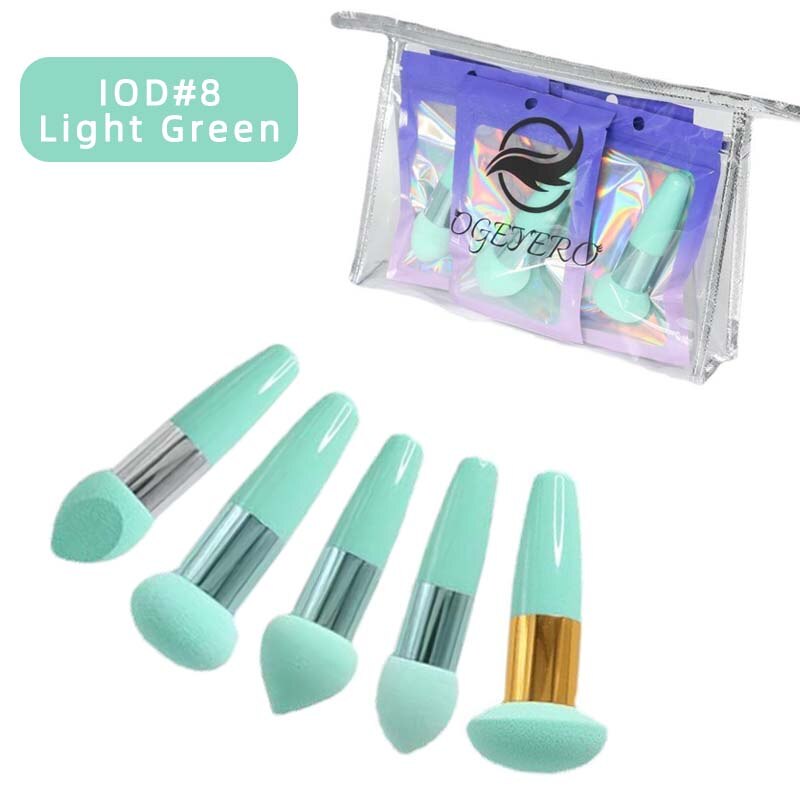 Esponja de base de maquillaje con cabeza de hongo, esponja de mezcla de polvo, Kit de belleza suave, herramientas de maquillaje cosmético , 5 piezas: IOD-8    Light green