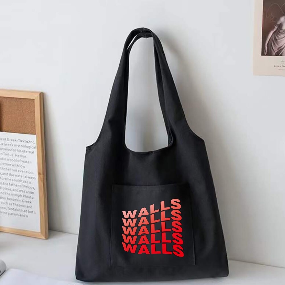 Trendy Boodschappentassen Opvouwbare Dames Canvas Schoudertassen Muren Gedrukt Student Shopper Tassen Travel Totes Werk Handtas: 5Walls007