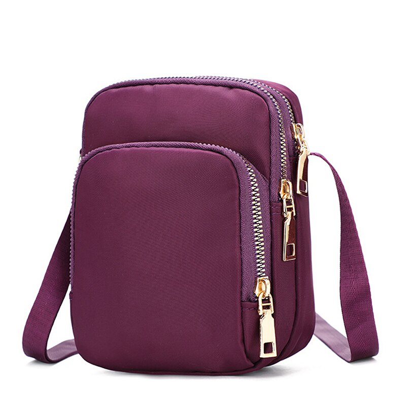Mulheres Moda Cor Sólida Zipper de Nylon Impermeável Ombro Saco Crossbody Bolsa Feminina Senhoras Mensageiro Saco de Viagem À Prova D' Água: purple