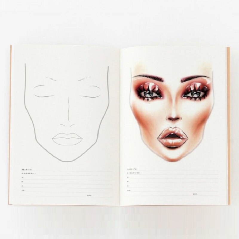 A4 Facechart Papier Make Notebook Professionele Make-Up Artist Practice Template Make Up Tekening Boek, 30 Vellen Papier