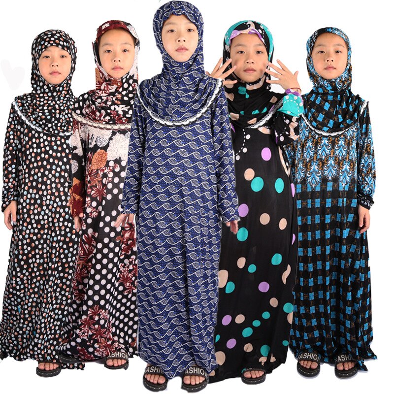 Muslim Islamic Clothing for Female Prayer Mosque Abaya Eid Mubarak Random Color Arab Dubai Women Kaftan Hijab Dress: Kid One piece / M