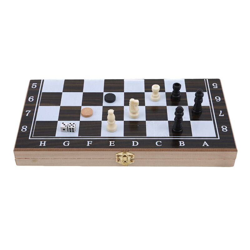 3 in 1 Chess Board International Chess Set Portable Wooden Chessboard Travel Board Games Backgammon Checkers Pieces