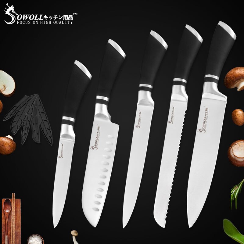 Sowoll 6 stk køkkenknive sæt godt økonomisk rustfrit stål knivsæt kokkebrød udskæring santoku brugsfrugtkniv: 5 stk knivsæt a