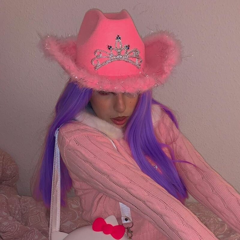 Led Pink Cowboy Cowgirl Hat Western Tiara Cowgirl Hat for Women Girl Tiara Cowgirl Hat Cowboy Cap Costume Party Dress Up