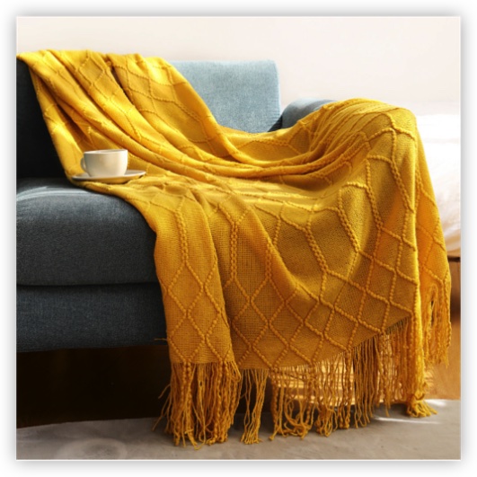 Textile City Knitted Throw Blanket Nordic Home Decorative Sofa Cover Chunky Plaid Bedspread for Winter 130x230cm: Queen / Yellow
