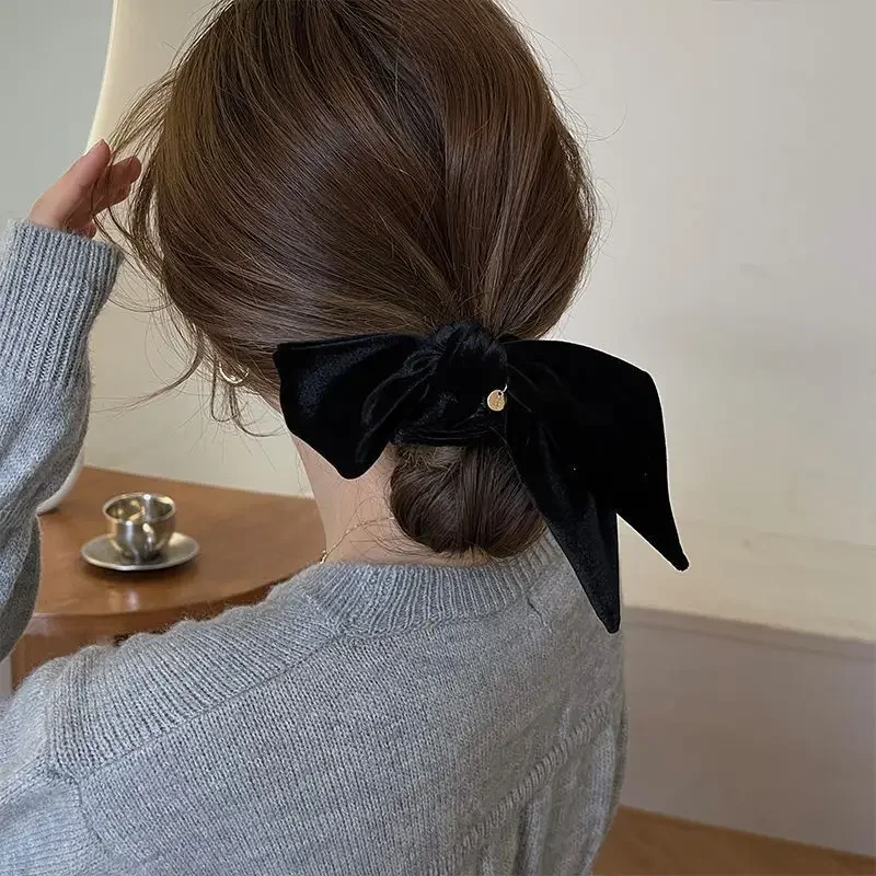 Vintage terciopelo arco Scrunchie nudo de conejo cinta de cuerda para el cabello elástico Cola de Caballo titular lazo para el cabello accesorios sólidos para el cabello invierno