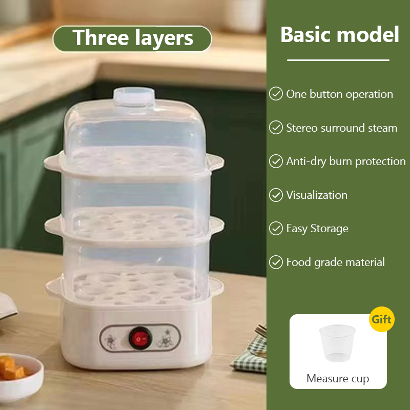Mini Food Steamer Multi-layer combination Egg Boiler Food Warmer Rice cooker Dry burning Prevention Auto-off Eggtart making Tool: Red