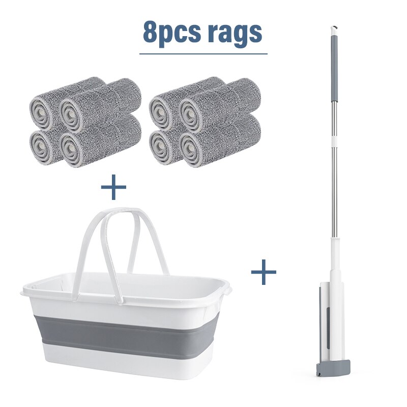 Fregona plana con cubo plegable, accesorio manos libres, almohadilla de repuesto de microfibra, giratoria automática, limpieza del hogar: 8pcs with bucket