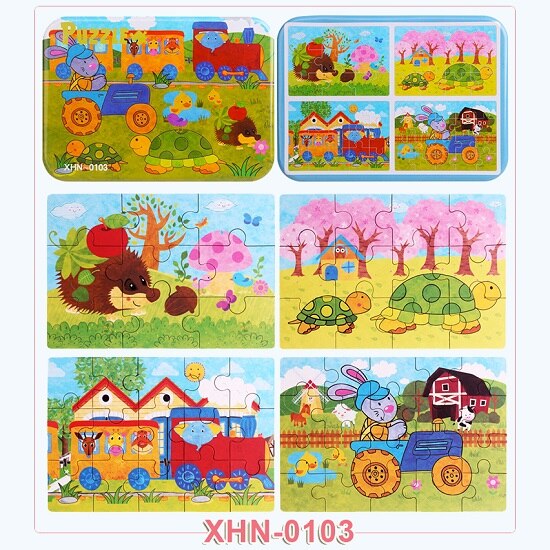 4 sztuk/pudło nowe cztery w jednym drewniane Puzzle zabawka dla dzieci zwierzęta/pojazd poznanie nauka zabawki edukacyjne dla dzieci MG-H01: XHN-0103