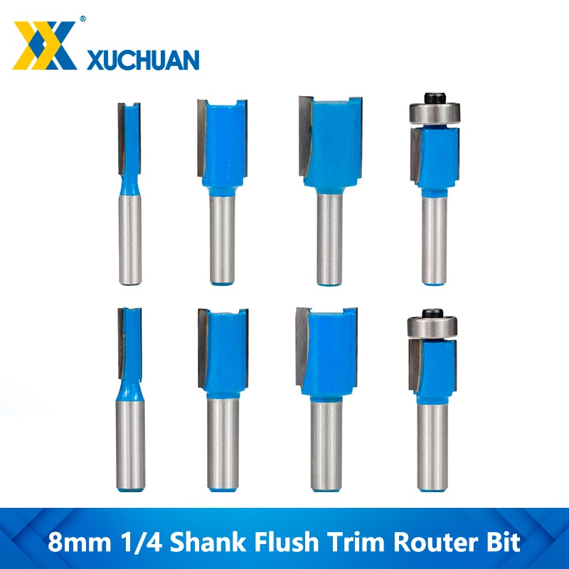 2 Fluit Rechte Frees Rand Router Bit 8 Mm 1/4 Shank Tungsten Carbide Router Bits Hout Graveren Bits Flush trim Router Bit