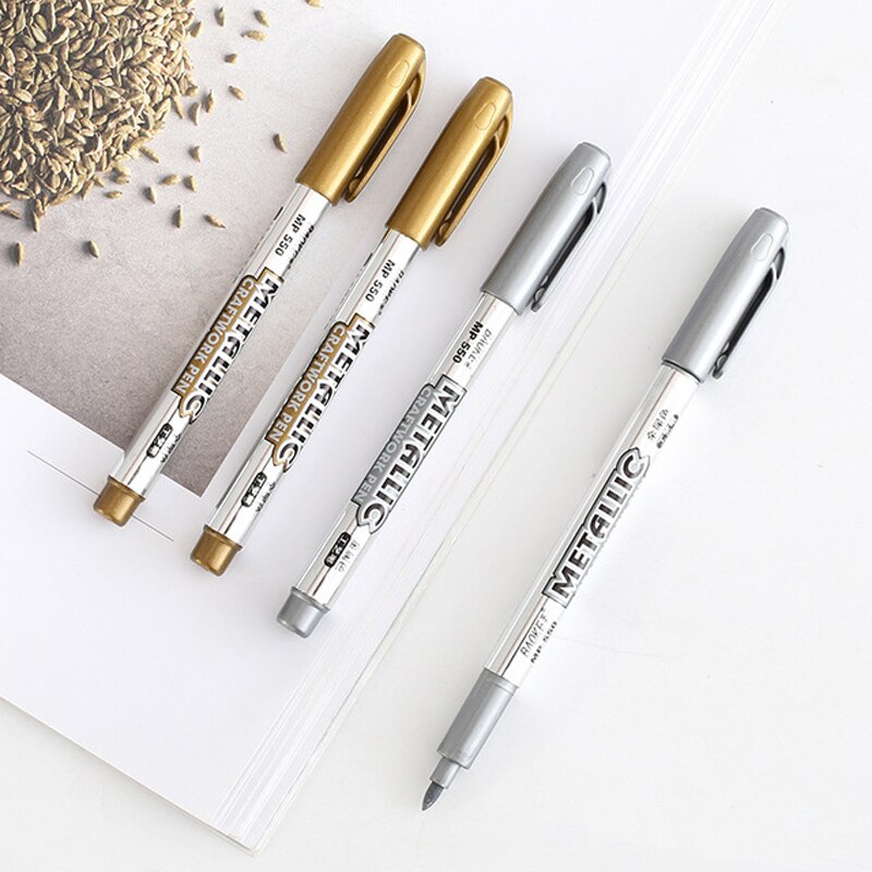 6 unidades/lotes metálico marcadores de tinta permanente cartão de presente de aniversário prata ouro marcador caneta pneu cd metal vidro à prova dwaterproof água canetas marcação