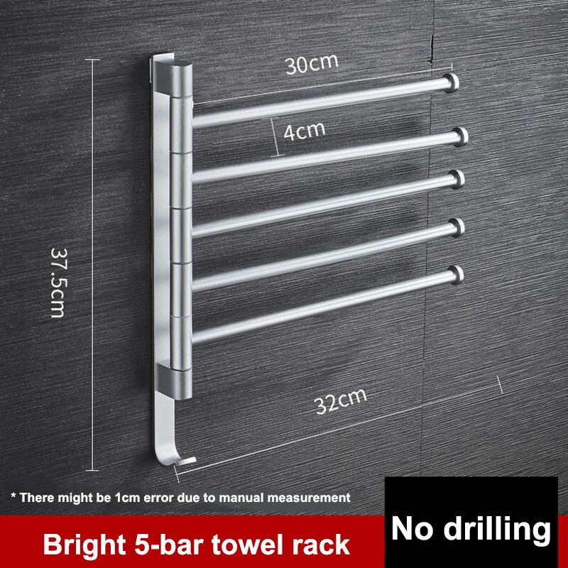 Aluminium 2/3/4/5-Bar Handdoek Hanger Badkamer Handdoekenrek Draaibare Handdoek Houder Ruimte Keuken plank Papier Opknoping Muur Gemonteerd: Silver 5-bar