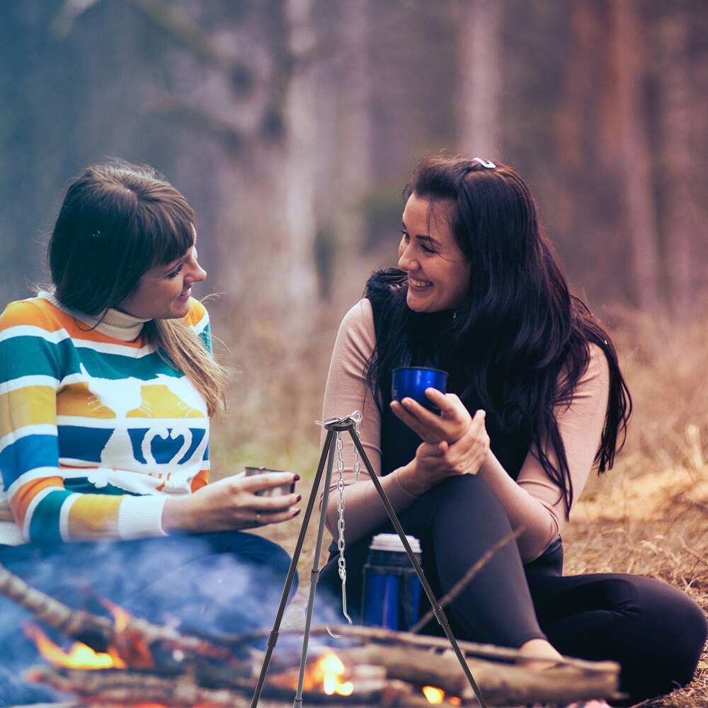 Camping Three Sections Tripod For Fire Hanging Pot Outdoor Campfire Cookware Picnic Cooking Pot Grill Outdoor Picnic Essentials