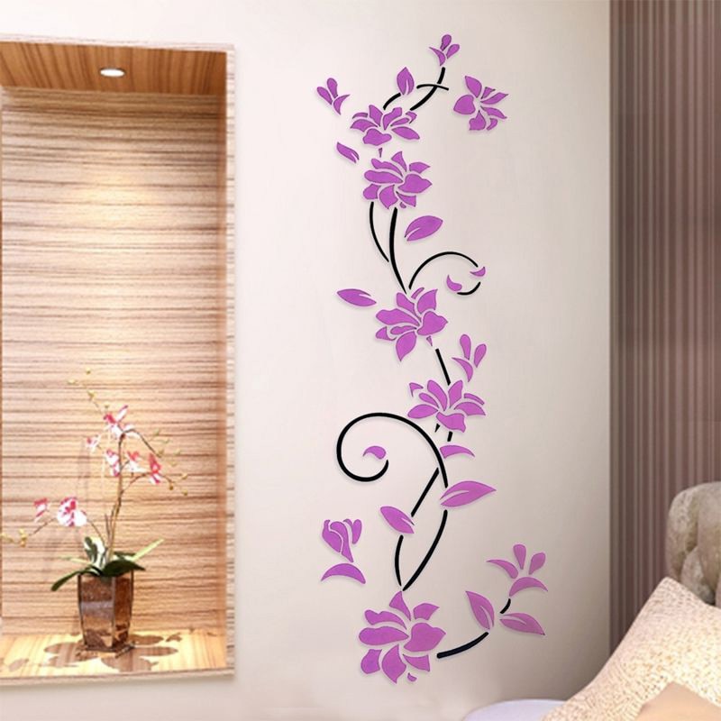 3D Acryl Muursticker DIY Rose Bloem Wijnstok Muurstickers Muurschilderingen Behang Thuis TV Sofa Achtergrond Muur Poster Decoratie