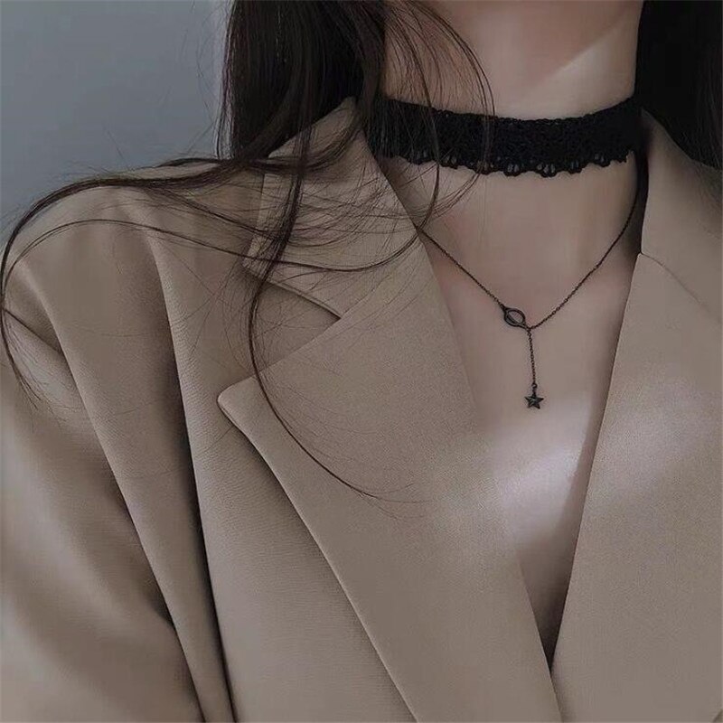 Uini-tail offre spéciale 925 argent sterling noir univers planète collier simple personnalité tendance doux bijoux