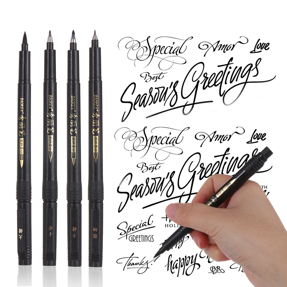 4 stk / sæt pen sæt fint mellemstore børste blæk pen tip tip bogstaver tegning signatur illustration skole skriveværktøj – Grandado