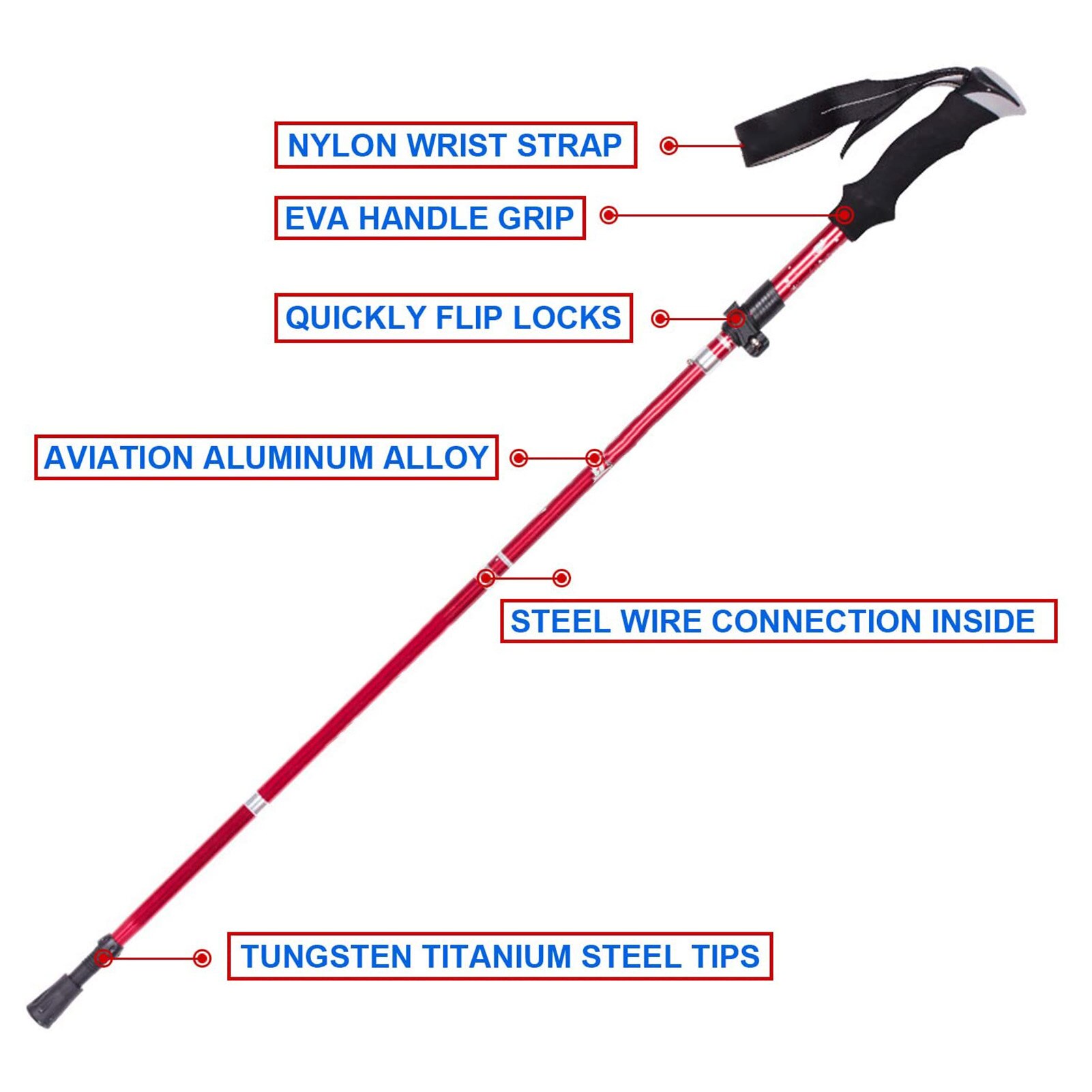 Walking Stick Outdoor Folding Trekking Poles Nordic Hiking Antishock Adjust 3-Section Aluminum Alloy Telescopic Alpenstock