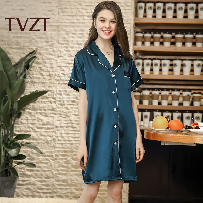 Tvzt Spring Women Pajamas Comfort Cotton Satin Printed Sleepwear Coat Loose Homewear Leisure Wear