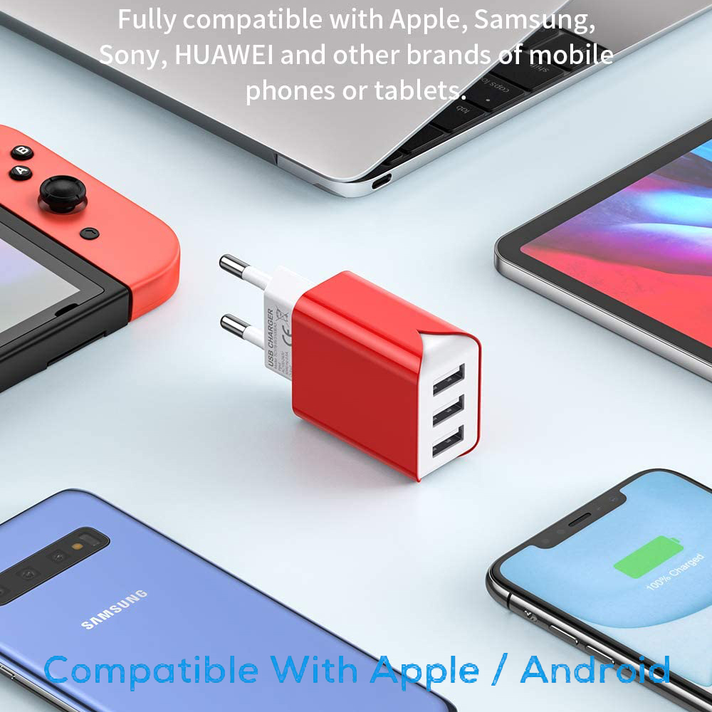 Schitec 5V/3.1A Usb Charger Voor Iphone Charger 3 Poorten Snelle Opladen Muur Telefoon Oplader Voor Iphone Samsung xiaomi Usb Adapter