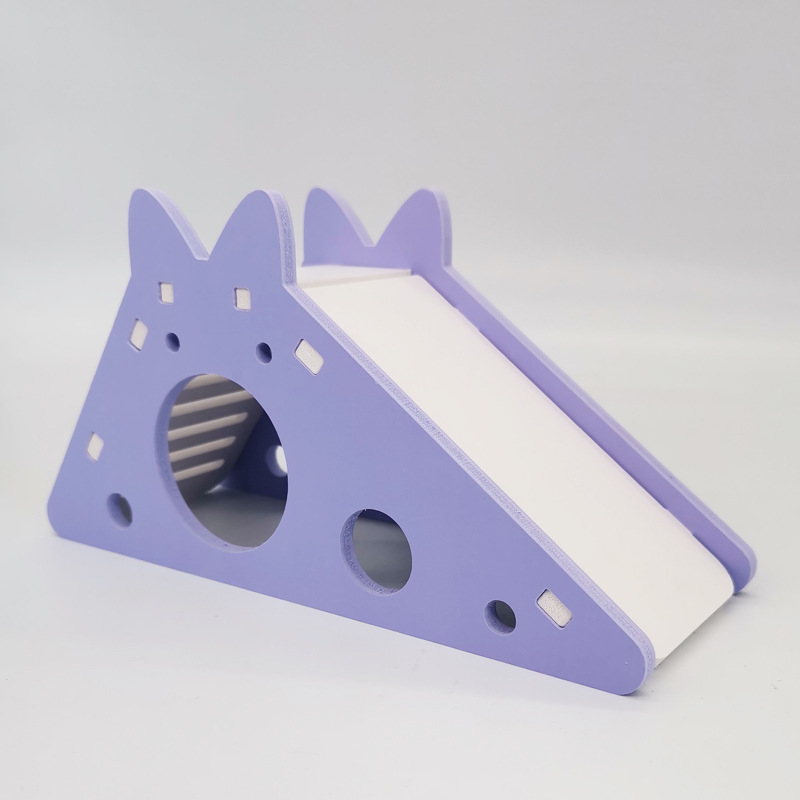 Tobogán de hámster ensamblado, juguete de conejillo de indias, oso dorado, casa de hámster colorida de madera, jaula para mascotas pequeñas, accesorios para hámster: Purple 2