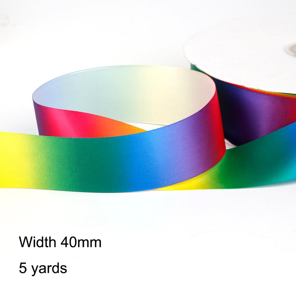 5Yards/lot Satin Double-sided Rainbow ribbons Wrapping DIY handmade Christmas Year/wedding /Party Decoration: 40mm