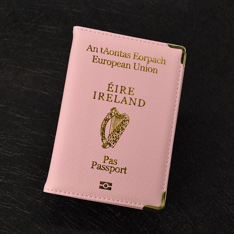 Rejse pas dækning irland kvinder pu lether pink dækning på pas rejse tegnebog gril taske til pas: Lyserød