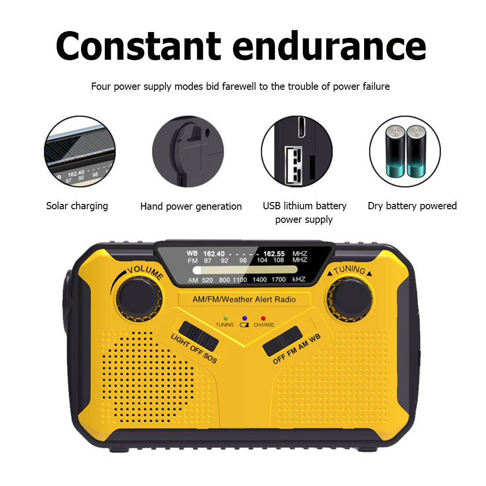Solar Hand Crank Radio Multifunctional Emergency Radio with LED Flashlight AM/FM/NOAA Weather Radio Power Bank phone charge SOS