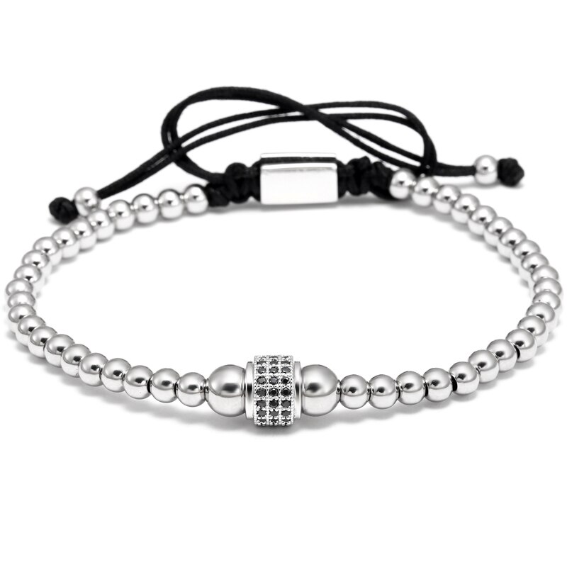 Mcllroy mænd armbånd runde perler micro pave sort cz krystal macrame vævet flettet charme armbånd smykker pulseras mujer moda