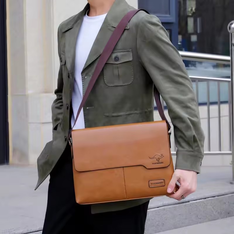 Luxe merk heren schoudertas voor ipad, leren zakelijke handtas, messenger bag voor heren, grote schoudertas voor heren, crossbodytas voor heren: Khaki