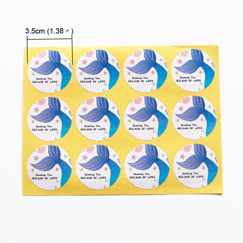 108 Pcs Ronde Etiketten Handgemaakte Kraftpapier Verpakking Sticker Dragee Candy Bag Geschenkdoos Verpakking Bag Wedding Marrige Bedankt Stickers: Mermaid Sticker