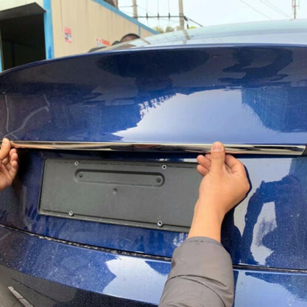 Auto Achter Deur Kofferbak Doos Bodem Chrome Trim Staart Bumper Strips Stickers Cover Styling Voor 18-19 Voor Tesla model 3 Accessoires