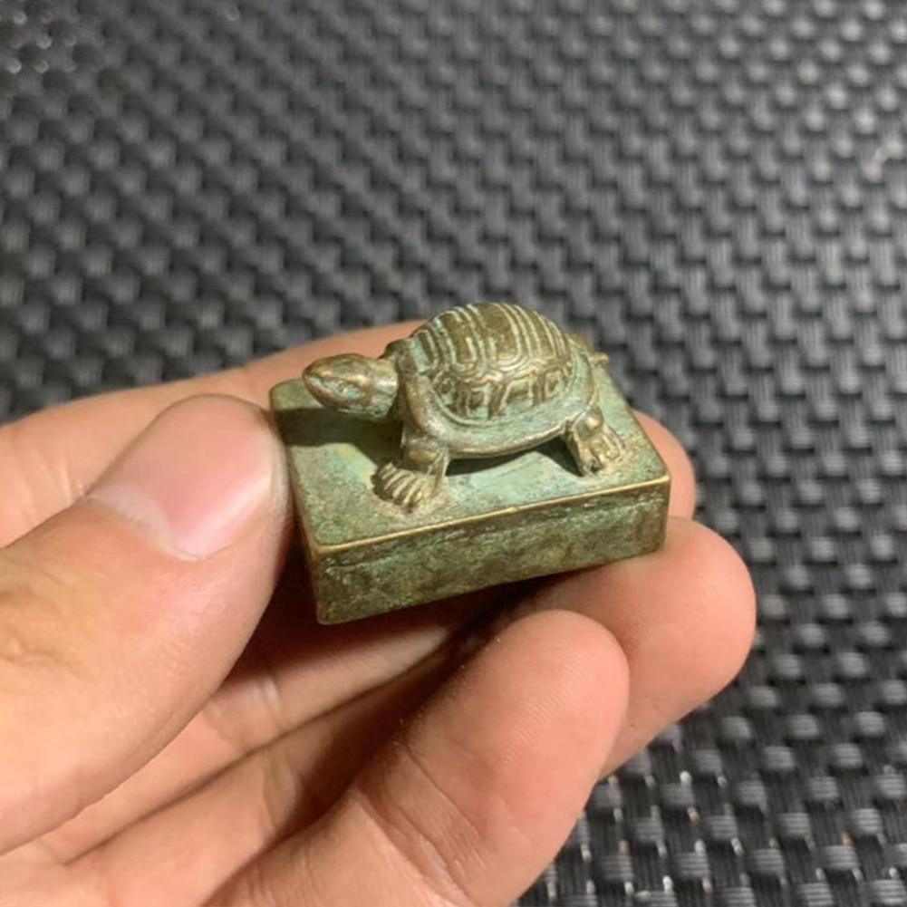 Skilpaddesegl keiserlig skulptur samle liten statue firkantet stempel kinesisk bronse antikk ornament utskjæringe rik heldig lenge leve