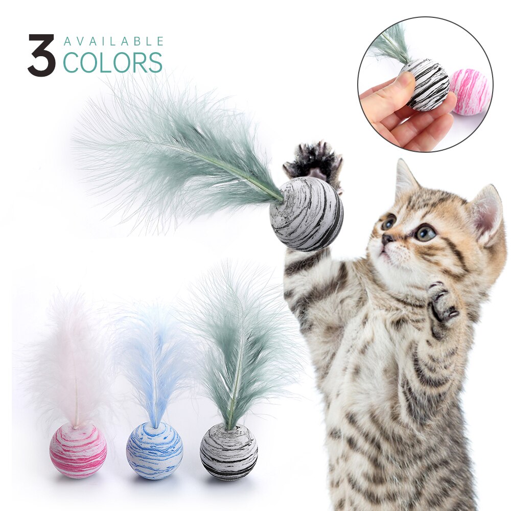 Cat Toy Ball Plus Feather EVA Starry Night Foam Throwing Toy Ball Throwing Toy Interactive Plush Toy Stick Feather Wand Supplies