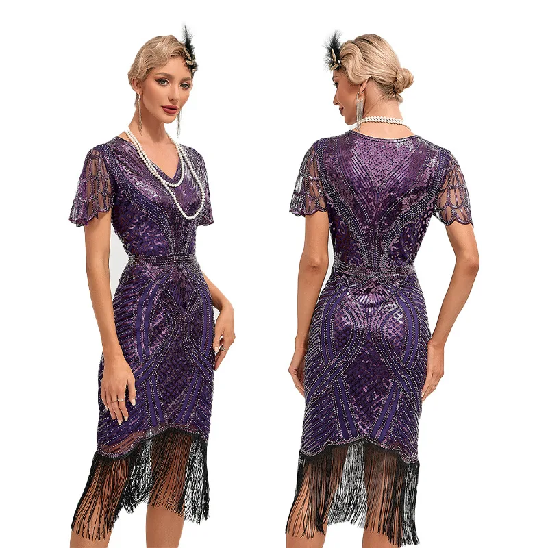 Sexy dames s 1920s gatsby flapperjurk pailletten art deco roaring gatsby jurk met korte mouwen vintage flapperjurken