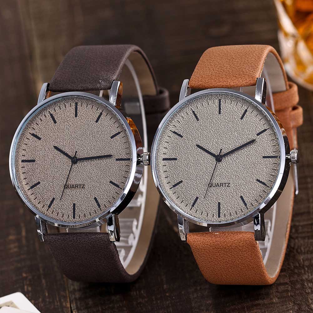 Vansvar Unisex Mannen Vrouwen Matte Dial Horloge Lederen Band Quartz Horloge EIG88